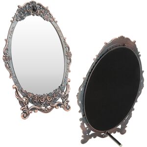 Retro Desktop Makeup Mirror Floral Embossed Beaded Edges Clear Image Functional Retro Desktop Makeup Mirror Floral Embossed Beaded Edges Clear Image Functional