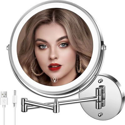 Does Not Apply 8\" Wall Mounted Bathroom Makeup Mirror With 3 Color Light,Double Sided 1x/10x Ma Does Not Apply 8\" Wall Mounted Bathroom Makeup Mirror With 3 Color Light,Double Sided 1x/10x Ma