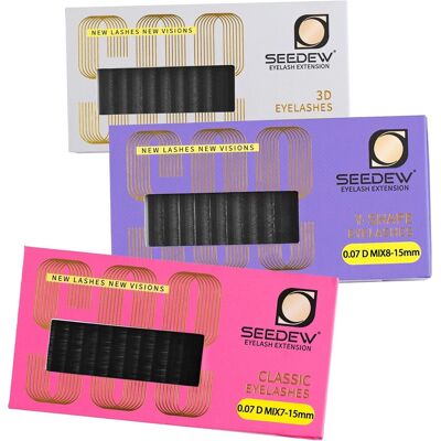 Seedew Eyelash Extensions Set, 3 Pieces Individual Hybrid Volume Premade Lashes, (Clas Seedew Eyelash Extensions Set, 3 Pieces Individual Hybrid Volume Premade Lashes, (Clas
