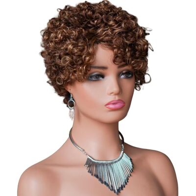 Qiyazai 13x1 Ombre Mix Blonde Short Curly Lace Front Wigs Human Hair Wig 180% Density P Qiyazai 13x1 Ombre Mix Blonde Short Curly Lace Front Wigs Human Hair Wig 180% Density P