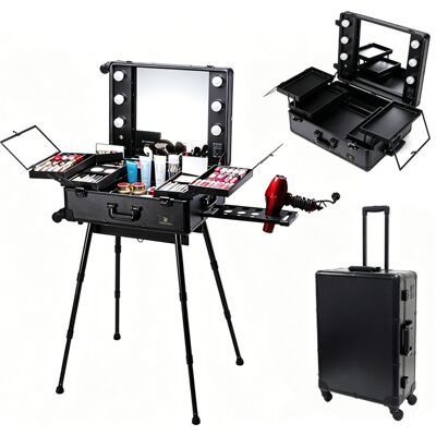 Luvodi Professional Makeup Trolley Case Travel Box Light Mirror Rolling Salon Table Set Luvodi Professional Makeup Trolley Case Travel Box Light Mirror Rolling Salon Table Set