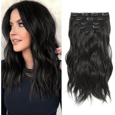Fine Plus 14 Inch Clip-In Hair Extensions - Synthetic Wavy Curly Thick Dark Brown Pieces Fine Plus 14 Inch Clip-In Hair Extensions - Synthetic Wavy Curly Thick Dark Brown Pieces