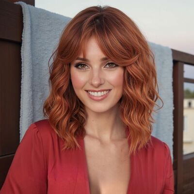 Wokestar Bob Curly Wig With Fringe, Short Synthetic Wavy Wigs For Women Reddish Wokestar Bob Curly Wig With Fringe, Short Synthetic Wavy Wigs For Women Reddish