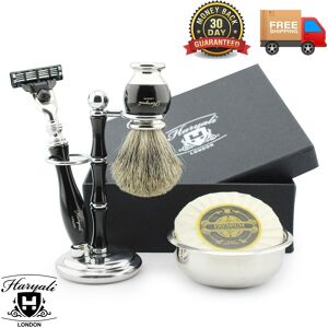 Haryali London Mens Shaving Set Pure Badger Brush, 3 Edge Safety Razor Stand Bowl Soap Gift Box Haryali London Mens Shaving Set Pure Badger Brush, 3 Edge Safety Razor Stand Bowl Soap Gift Box