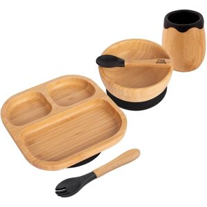 5pc Tiny Dining Black Bamboo Segmented Baby Weaning Set Feeding Suction Plate 5pc Tiny Dining Black Bamboo Segmented Baby Weaning Set Feeding Suction Plate
