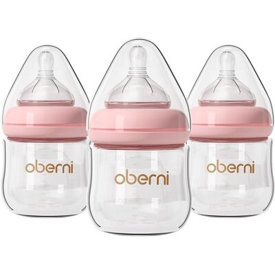 Oberni Glass Baby Bottle, Anti-Colic Newborn Baby Bottles With Slow Flow Breast-Like T Oberni Glass Baby Bottle, Anti-Colic Newborn Baby Bottles With Slow Flow Breast-Like T
