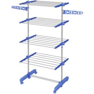Homcom 4-Tier Large Clothes Airer Stainless Steel Clothes Drying Rack Blue Homcom 4-Tier Large Clothes Airer Stainless Steel Clothes Drying Rack Blue