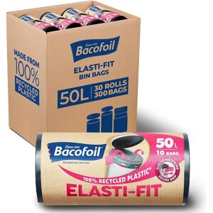 Bacofoil Elasti-Fit Bin Bag Liners Drawstring Handles 50l 30 Rolls 300 Bags Bacofoil Elasti-Fit Bin Bag Liners Drawstring Handles 50l 30 Rolls 300 Bags