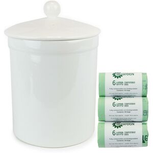 Auntie Morags Portland Ceramic Compost Caddy/food Waste Bin- White & 150x 6l All-Green Bags Auntie Morags Portland Ceramic Compost Caddy/food Waste Bin- White & 150x 6l All-Green Bags