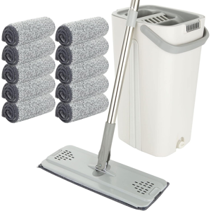 Branded Flat Mop And Bucket Set, Hands Free Squeeze Mop With 10 Reusable Microfiber Mop Branded Flat Mop And Bucket Set, Hands Free Squeeze Mop With 10 Reusable Microfiber Mop