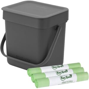 Brabantia Sort & Go Food Waste Bin–3 Litre–dark Grey & 75 X 3l Compostable Bags Brabantia Sort & Go Food Waste Bin–3 Litre–dark Grey & 75 X 3l Compostable Bags