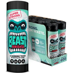 Beast Bin Bags, 10 Rolls Of 10 X 70 Litre Bags (Total 100 Bags) - Made From 1... Beast Bin Bags, 10 Rolls Of 10 X 70 Litre Bags (Total 100 Bags) - Made From 1...
