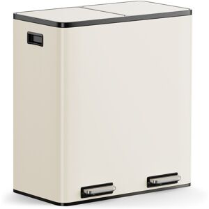 Cream Recycling Kitchen Bin, 60l With Double Compartments (2 X 30l), Vonhaus Cream Recycling Kitchen Bin, 60l With Double Compartments (2 X 30l), Vonhaus