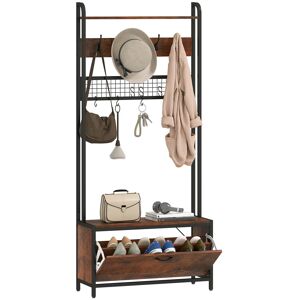 Homcom Industrial Hall Tree Coat Rack Stand With Shoe Cabinet Rustic Brown Homcom Industrial Hall Tree Coat Rack Stand With Shoe Cabinet Rustic Brown