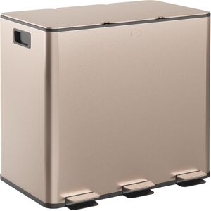 Homcom 3 X 15l Triple Kitchen Bin Pedal Bin For Recycling And Waste - Gold Tone Homcom 3 X 15l Triple Kitchen Bin Pedal Bin For Recycling And Waste - Gold Tone