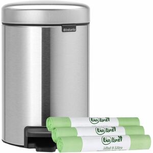 Brabantia Newicon 3l Pedal Bin–3 Litre-Matt Steel & 3 Rollsx3l Compostable Bags Brabantia Newicon 3l Pedal Bin–3 Litre-Matt Steel & 3 Rollsx3l Compostable Bags