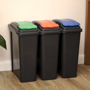 Darthome Set Of 3 Slimline 25l Plastic Recycle Bins Coloured Lids Kitchen Rubbish Waste Darthome Set Of 3 Slimline 25l Plastic Recycle Bins Coloured Lids Kitchen Rubbish Waste