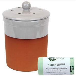All-Green Chetnole Terracotta Compost Caddy –pale Grey -Food Waste Recycling & 50x6l Bags All-Green Chetnole Terracotta Compost Caddy –pale Grey -Food Waste Recycling & 50x6l Bags