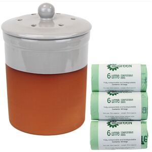 All-Green Chetnole Terracotta Compost Caddy –pale Grey -Food Waste Recycling &150x6l Bags All-Green Chetnole Terracotta Compost Caddy –pale Grey -Food Waste Recycling &150x6l Bags