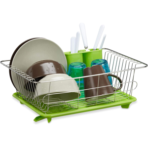 Does Not Apply Drainer, Stainless Steel With Plastic Tray, Cutlery Holder, Dish Rack, Hxwxd: 15 Does Not Apply Drainer, Stainless Steel With Plastic Tray, Cutlery Holder, Dish Rack, Hxwxd: 15