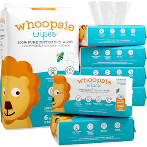 Whoopsie Wipes 100% Pure Cotton Dry Wipes - 600 Count, Soft, Hypoallergenic & Absorbent Whoopsie Wipes 100% Pure Cotton Dry Wipes - 600 Count, Soft, Hypoallergenic & Absorbent