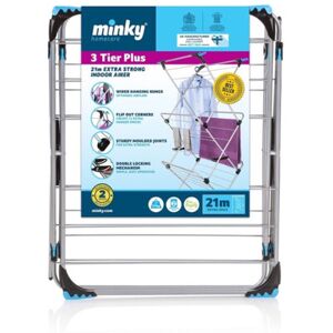 Minky 3 Tier Trio Plus Indoor Clothes Airer Dryer With Flip Outs Silver 21m Minky 3 Tier Trio Plus Indoor Clothes Airer Dryer With Flip Outs Silver 21m