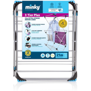 Minky 3 Tier Trio Plus Indoor Clothes Airer Dryer With Flip Outs Silver 21m Minky 3 Tier Trio Plus Indoor Clothes Airer Dryer With Flip Outs Silver 21m