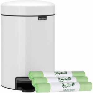 Brabantia Newicon 3l Pedal Bin – 3 Litre – White & 3 Rolls X 3l Compostable Bags Brabantia Newicon 3l Pedal Bin – 3 Litre – White & 3 Rolls X 3l Compostable Bags