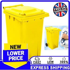 Pluto Packaging 240l Yellow Large Chemical Waste Recycling Wheelie Bin With Wheels, Lid & Handle Pluto Packaging 240l Yellow Large Chemical Waste Recycling Wheelie Bin With Wheels, Lid & Handle