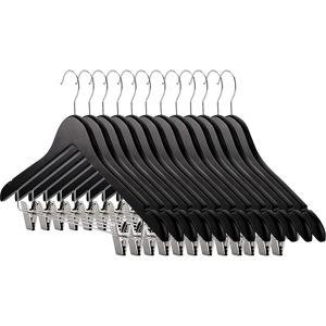 Does Not Apply 12 Pack Black Wooden Hangers With Clips, Solid Wood Suit Skirt Hangers With Heav Does Not Apply 12 Pack Black Wooden Hangers With Clips, Solid Wood Suit Skirt Hangers With Heav