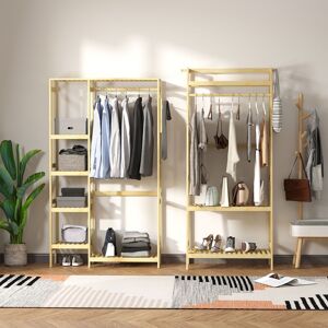 Homcom Coat Rack Bamboo Garment Rack W/ Storage Shelf, Hanging Rail And Side Hooks Homcom Coat Rack Bamboo Garment Rack W/ Storage Shelf, Hanging Rail And Side Hooks
