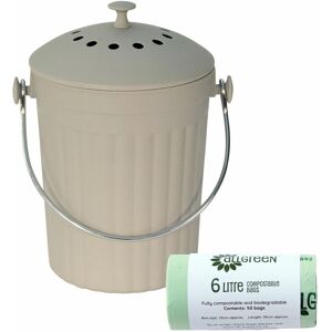 All-Green Light Grey Kitchen Compost Caddy / Bin - Recycled Bamboo Fibre & 50x 6l Bags All-Green Light Grey Kitchen Compost Caddy / Bin - Recycled Bamboo Fibre & 50x 6l Bags