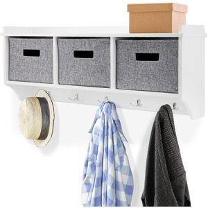 Top Home Solutions 5 Hook Wooden Wall Mounted Coat Rack Display Storage Unit With Fabric Basket Top Home Solutions 5 Hook Wooden Wall Mounted Coat Rack Display Storage Unit With Fabric Basket