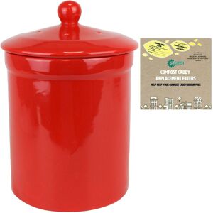 Auntie Morags Portland Ceramic Compost Caddy - Red & 1 X Filter Pack Auntie Morags Portland Ceramic Compost Caddy - Red & 1 X Filter Pack