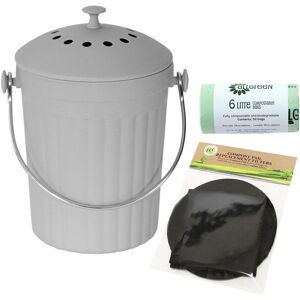 All-Green Light Grey Bamboo Fibre Compost Caddy/bin, 2 Filters & 50x6l Compostable Bags All-Green Light Grey Bamboo Fibre Compost Caddy/bin, 2 Filters & 50x6l Compostable Bags