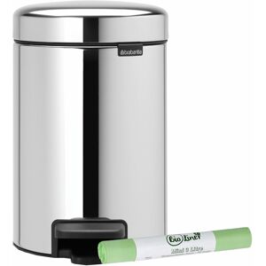 Brabantia Newicon 3l Pedal Bin–3 Litre–brilliant Steel&1rollx 3lcompostable Bags Brabantia Newicon 3l Pedal Bin–3 Litre–brilliant Steel&1rollx 3lcompostable Bags