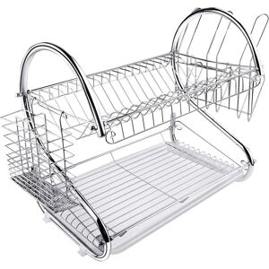 Aryee Two Tier Dish Drainer Rack Silver, Bowls Dishes Plates Cup Holder With Dr Aryee Two Tier Dish Drainer Rack Silver, Bowls Dishes Plates Cup Holder With Dr