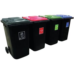 Vfm Wheelie Bins 240l With Colour Coded Lids And Recycling Stickers (Set Of 4) Vfm Wheelie Bins 240l With Colour Coded Lids And Recycling Stickers (Set Of 4)