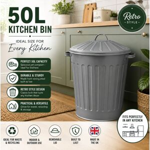 Ketoplastics 50l Grey Metal Feed Bin With Lid Retro Dustbin Waste Recycling Heavy Duty + Lid Ketoplastics 50l Grey Metal Feed Bin With Lid Retro Dustbin Waste Recycling Heavy Duty + Lid