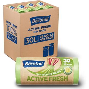 Bacofoil Active Fresh Bin Liners With Drawstring Handles 30l 36 Rolls 432 Bags Bacofoil Active Fresh Bin Liners With Drawstring Handles 30l 36 Rolls 432 Bags