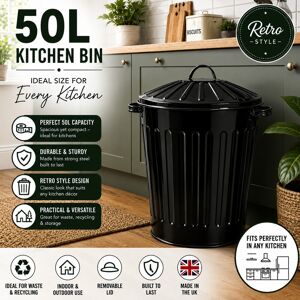 Ketoplastics 50l Black Metal Feed Bin With Lid Retro Dustbin Waste Recycling Heavy Duty + Lid Ketoplastics 50l Black Metal Feed Bin With Lid Retro Dustbin Waste Recycling Heavy Duty + Lid