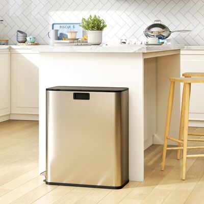 Homcom Stainless Steel Pedal Bin With Soft-Close Butterfly Lid, 56l Dual Kitchen Bin Homcom Stainless Steel Pedal Bin With Soft-Close Butterfly Lid, 56l Dual Kitchen Bin