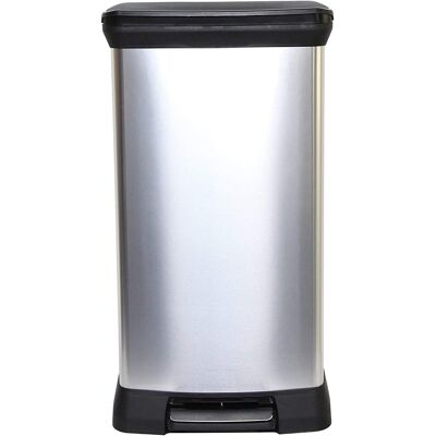Curver Metal Effect Pedal Touch Slim Deco Kitchen Work Waste Bin 50l - Silver Curver Metal Effect Pedal Touch Slim Deco Kitchen Work Waste Bin 50l - Silver
