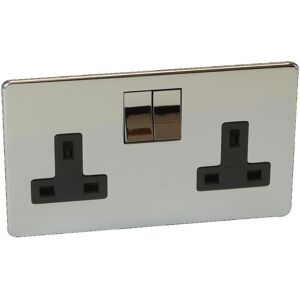 Crabtree - Polished Chrome 2 Gang 13a Dp Switched Socket, Screwless Flat Plate Crabtree - Polished Chrome 2 Gang 13a Dp Switched Socket, Screwless Flat Plate