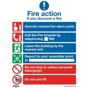 Sealey Worksafe® Fire Action With Lift Safety Sign, Rigid Plastic - Pack Of Sealey Worksafe® Fire Action With Lift Safety Sign, Rigid Plastic - Pack Of