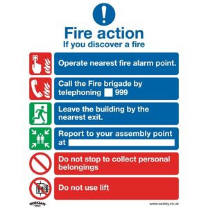 Sealey Worksafe Safety Sign - Fire Action With Lift - Self-Adhesive Vinyl - Pack Of 10 Sealey Worksafe Safety Sign - Fire Action With Lift - Self-Adhesive Vinyl - Pack Of 10