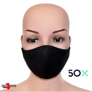 50 Pack Fabric Face Mask Black Reusable Washable Breathable Mouth Cover 50 Pack Fabric Face Mask Black Reusable Washable Breathable Mouth Cover