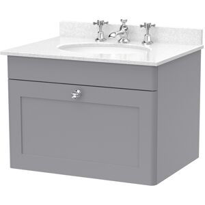 Nuie Classique Wall Hung 1-Drawer Vanity Unit With 3th White Round Marble Top Ba Nuie Classique Wall Hung 1-Drawer Vanity Unit With 3th White Round Marble Top Ba