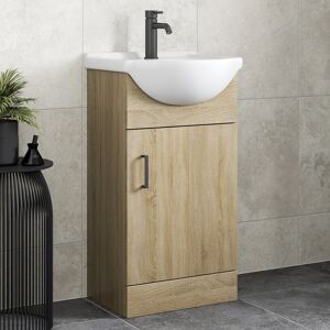 Alpine Bathroom Vanity Unit Basin Sink Single Tap Hole Freestanding 450mm Oak Effect Alpine Bathroom Vanity Unit Basin Sink Single Tap Hole Freestanding 450mm Oak Effect