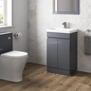 Affine Grey Gloss Freestanding Cloakroom Vanity Unit With Basin - 500mm Modern Bathroom Affine Grey Gloss Freestanding Cloakroom Vanity Unit With Basin - 500mm Modern Bathroom